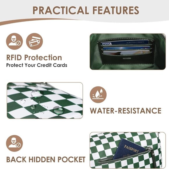 Bum Bags for Women, RFID Checkered Crossbody Bags with Silver Zipper, Nylon Plus - Picture 3 of 6